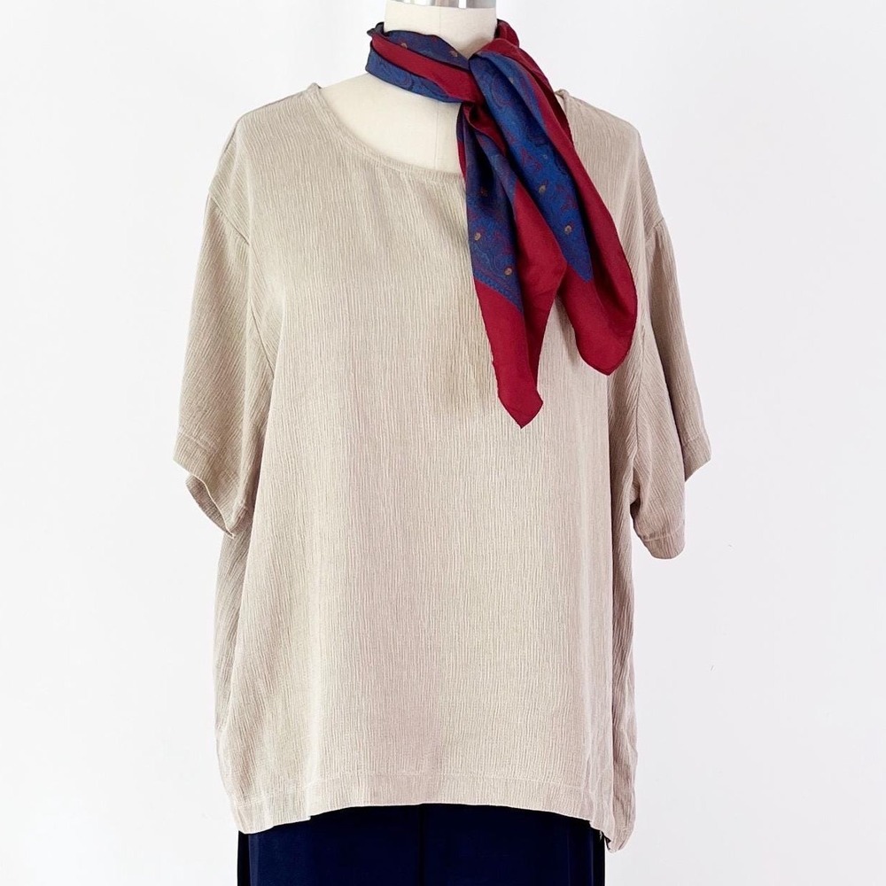 Cotton Wear Top Beige Tencel Crinkle Short Sleeve Boxy Minimalist Lagenlook L